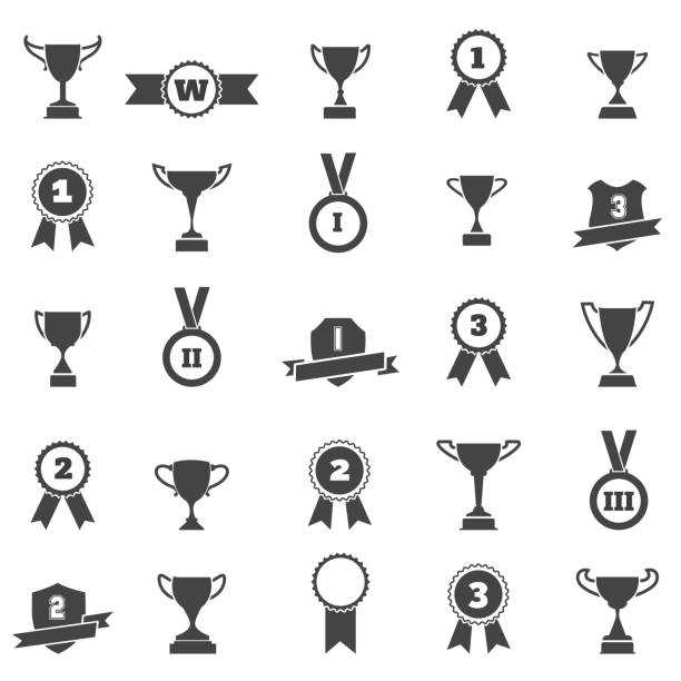 ilustrações de stock, clip art, desenhos animados e ícones de trophy and award simple black icons - campeão desportivo ilustrações