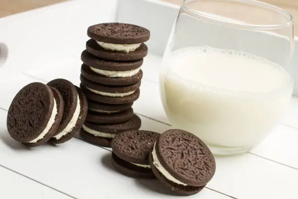 Chocolate cookies and milk