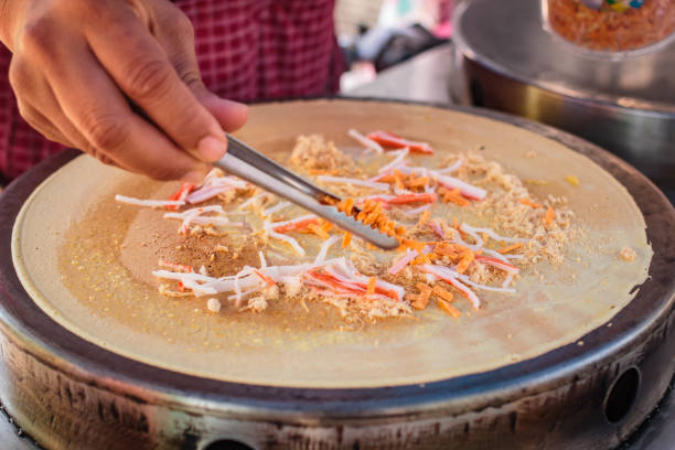 istock Freshly made Crepe on a hot plate. 649235872