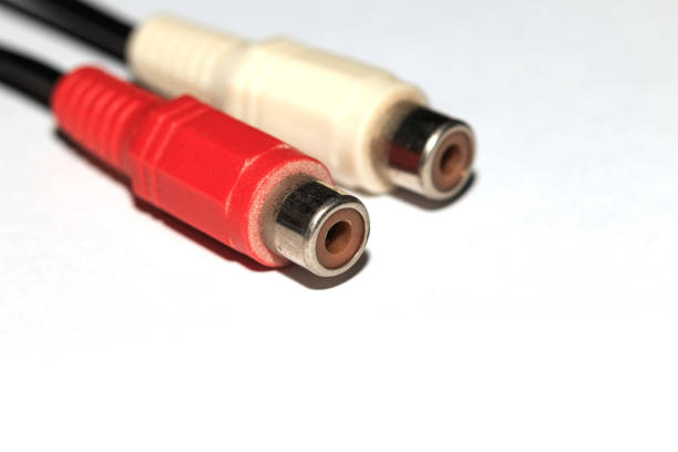 istock Close Up white and red jack audio, on white background, Macro photo 649239662