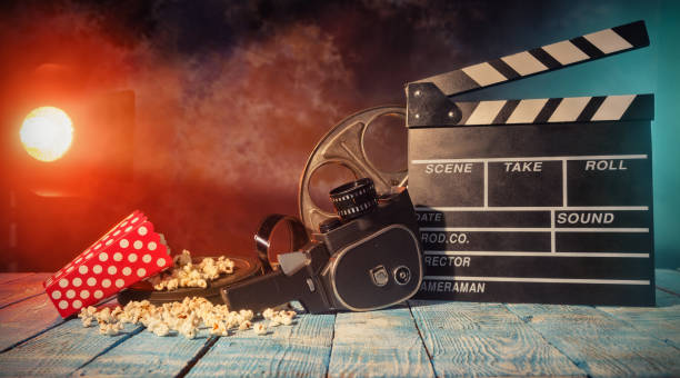 istock Retro film production accessories still life. 649245120