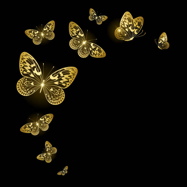 Stylized Gold Butterflies Stock Illustration - Download Image Now -  Butterfly - Insect, Gold - Metal, Animal Wing - iStock