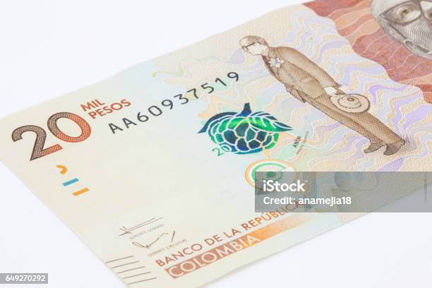 Twenty Thousand Colombian Pesos Bill Stock Photo - Download Image Now - Abundance, Bank - Financial Building, Banking