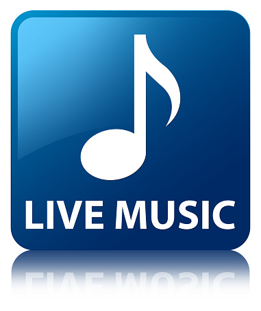 Live music isolated on blue square button reflected abstract illustration