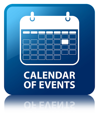 Calendar of events isolated on blue square button reflected abstract illustration