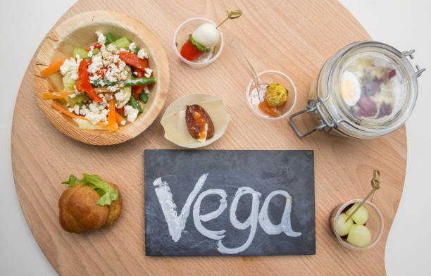 istock Chalkboard with text vega and assorted vegetarian tapas 649278012