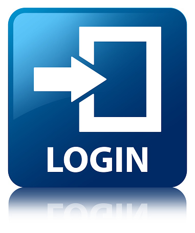 Login isolated on blue square button reflected abstract illustration