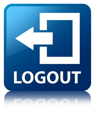 Logout isolated on blue square button reflected abstract illustration