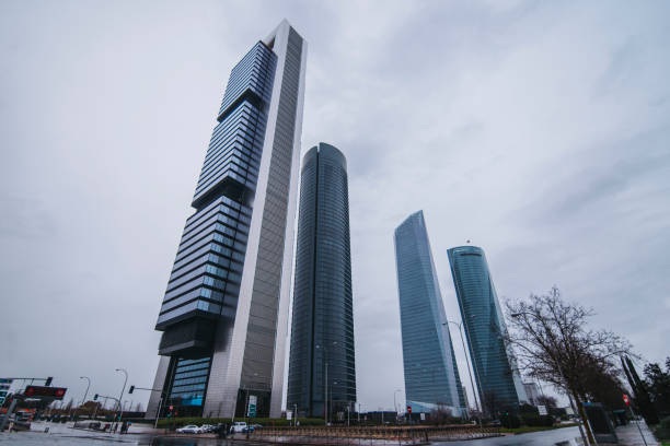 Modern office buildings in Madrid, Spain.