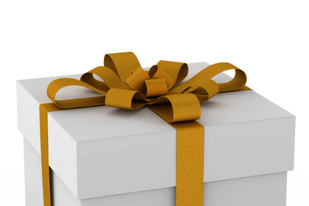 istock White gift box with orange ribbon bow 649290278
