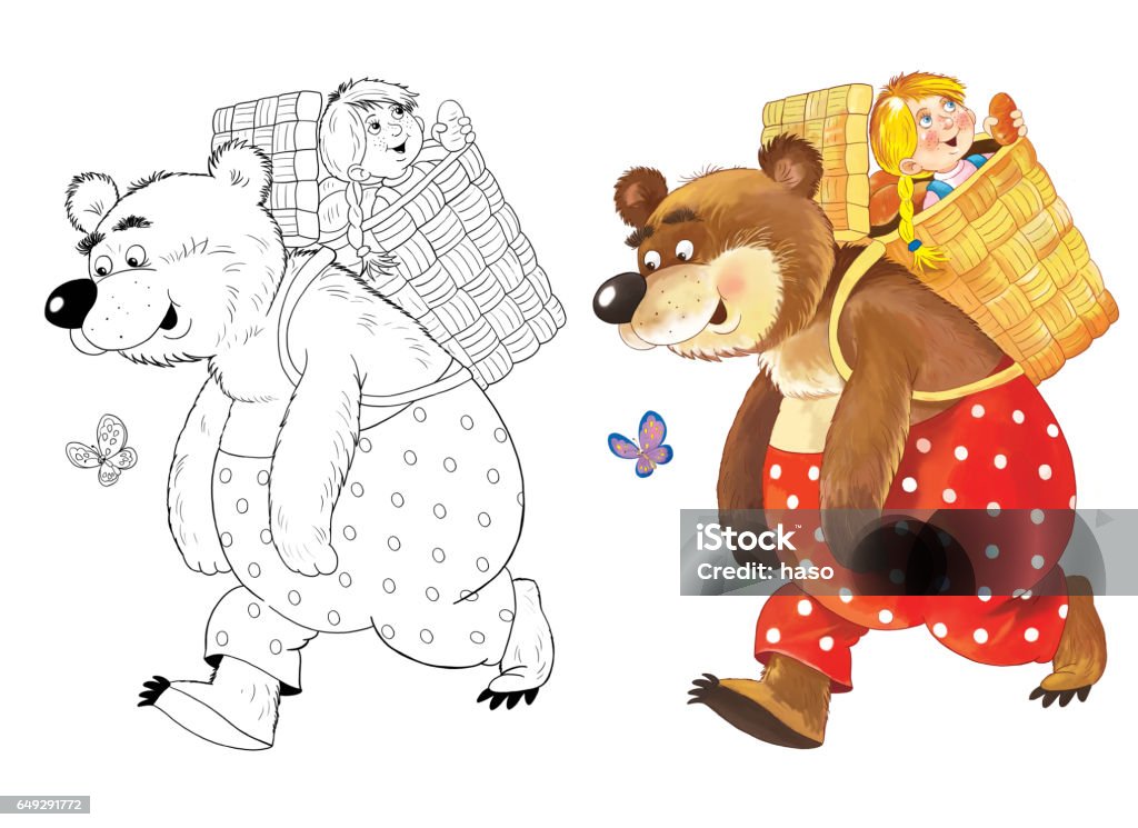 Masha And The Bear Russian Fairy Tale Coloring Pageillustration For  Children Funny Cartoon Characters Stock Illustration - Download Image Now -  iStock