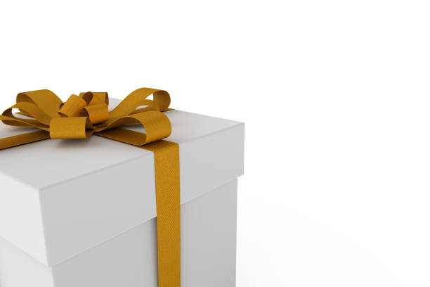 istock White gift box with orange ribbon bow 649295892