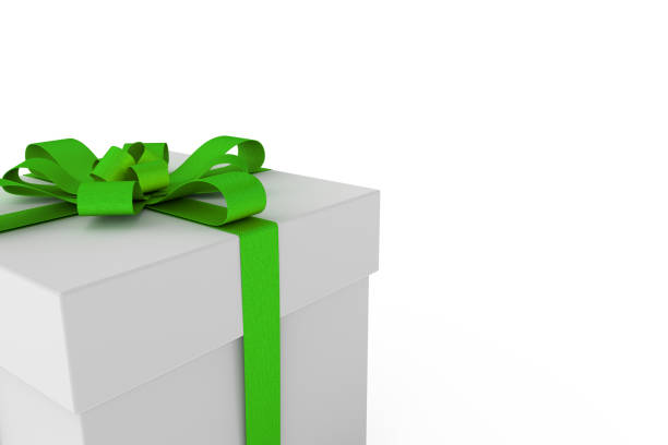 istock White gift box with green ribbon bow 649296000