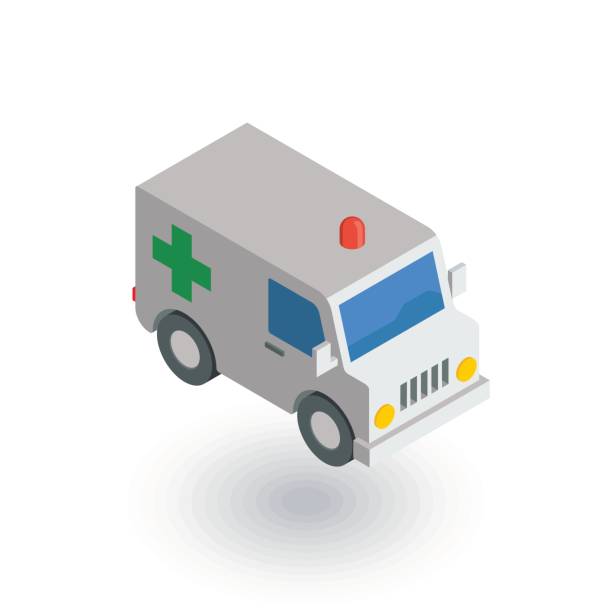 ilustrações de stock, clip art, desenhos animados e ícones de ambulance, medical car isometric flat icon. 3d vector - emergency services car urgency isometric