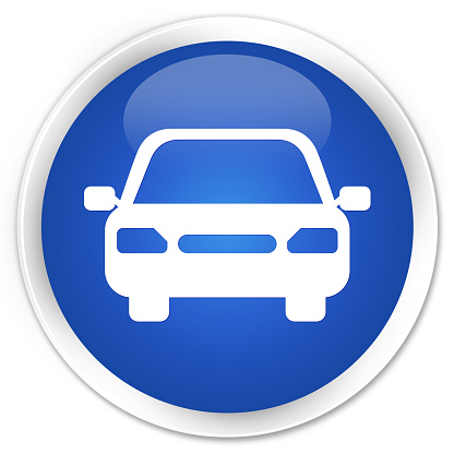 Car icon isolated on premium blue round button abstract illustration