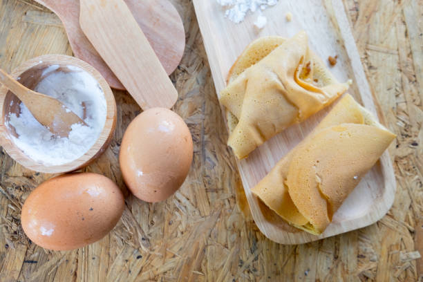 istock Homemade Thai rolled crepe and ingredients 649330228