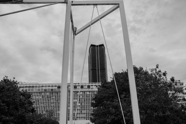istock Montparnasse Tower unusual view, black and white 649352378