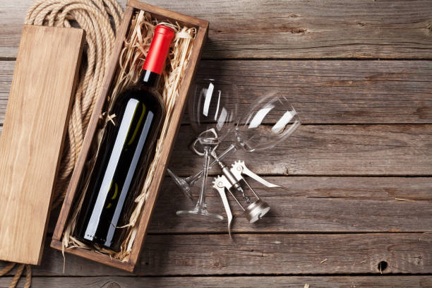 istock Red wine bottle and glasses 649362664