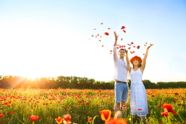 istock Couple in love have fun in nature 649363260