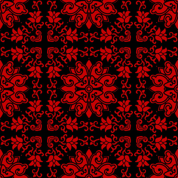 istock Seamless Chinese Background Cross Spiral Vine Flower 649363354