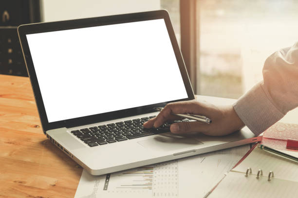 istock Business man working at office with laptop and documents, vintage tone 649363500