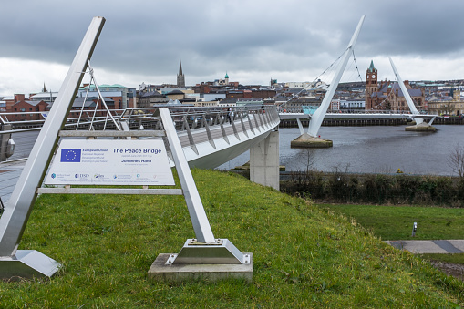 The Peace Bridge is used by pedestrians and cyclists and opened 25th June 2011 connecting Ebrington Square to the city centre.