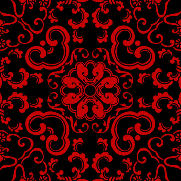 istock Seamless Chinese Background Curve Spiral Vine Cross Flower 649364050