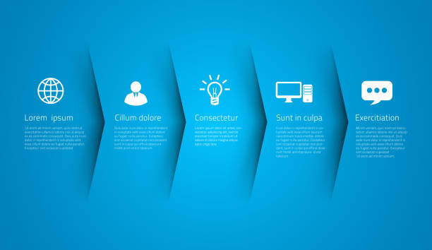Infographic style colored menu or arrows option Infographic style blue colored menu or arrows option, vector on blue background drawing shadows stock illustrations
