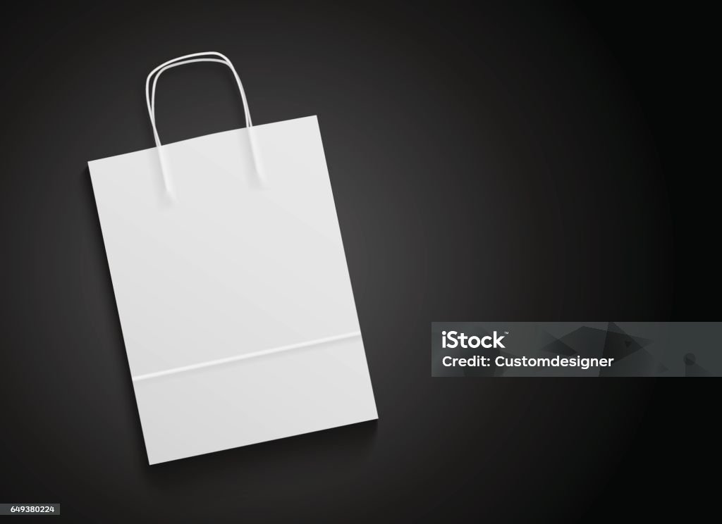 White paper bag mockup with handles for branding on black background Bag stock vector