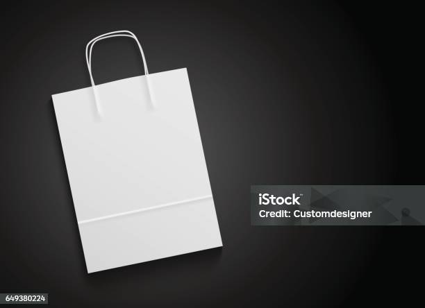 White Paper Bag Mockup With Handles For Branding On Black Background Stock Illustration - Download Image Now