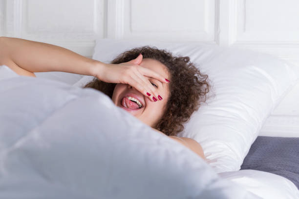 istock Beautiful girl wakes up. 649380326