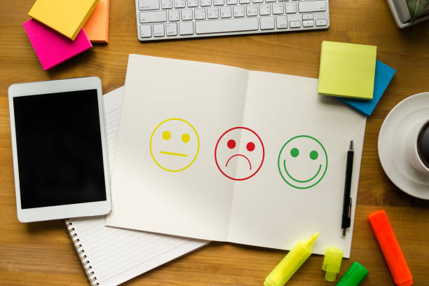 istock business man select happy on satisfaction evaluation? And good mood smiley 649384750