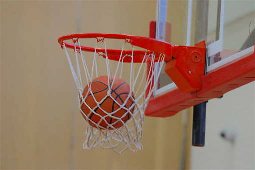 Basketball captured in the net