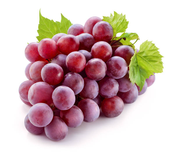 istock Ripe red grape with leaves isolated on white. With clipping path. Full depth of field. 649401828