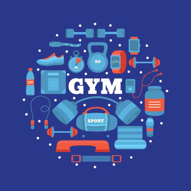 ilustrações de stock, clip art, desenhos animados e ícones de set of gym equipment. - computer icon symbol water bottle icon set