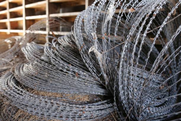 istock Razor Wire Barbed Ribbon Security Fencing 649431126