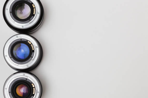 istock Background with different photo lenses 649431472