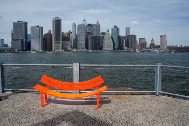 istock Lower Manhattan skyline view from Brooklyn Bridge Park 649442006