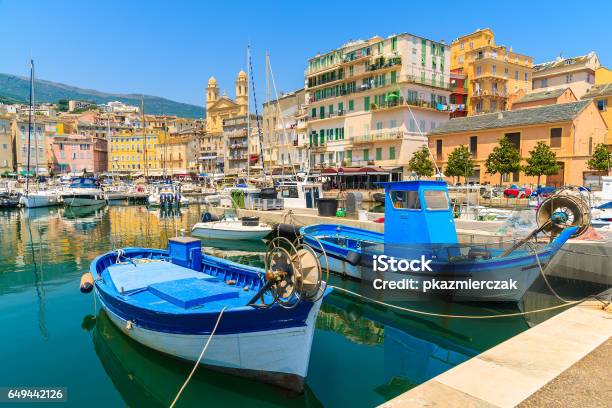 Traditional Fishing Boats In Bastia Port On Sunny Summer Day Corsica Island France Stock Photo - Download Image Now