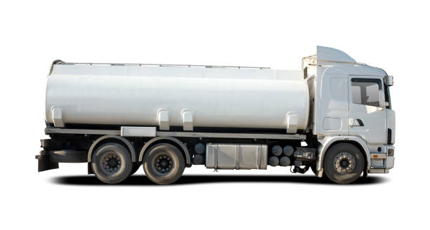 tanket branco caminhão - truck fuel tanker isolated semi truck - fotografias e filmes do acervo
