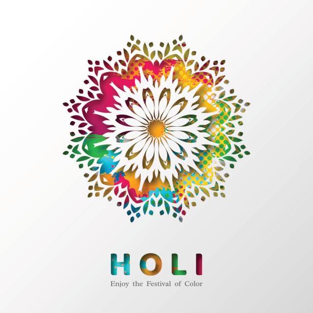 Holi holiday design. Holi holiday design with colorful watercolor splash and mandala. Vector illustration. holi stock illustrations