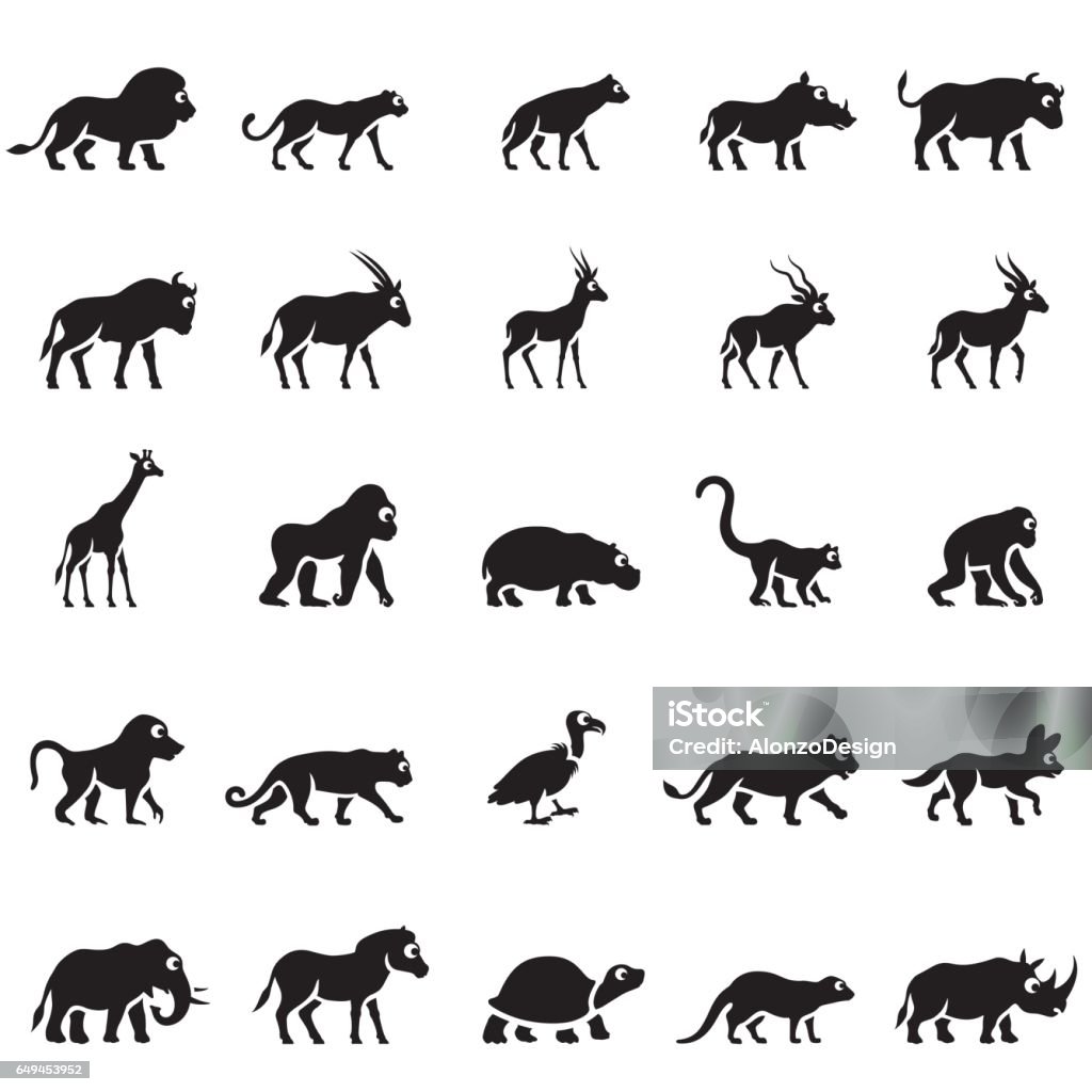 African Animal Icons African animals icon set Tamarin Monkey stock vector