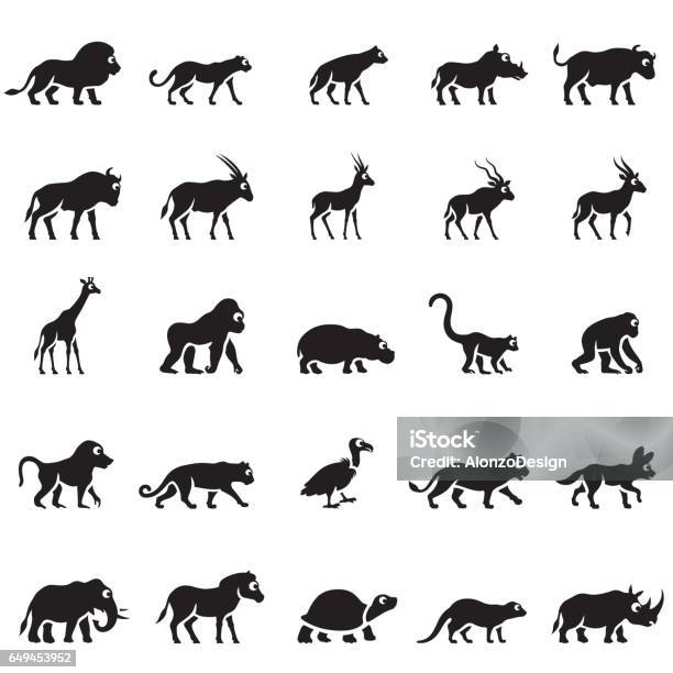 African Animal Icons Stock Illustration - Download Image Now - Tamarin Monkey, Icon Symbol, African Buffalo