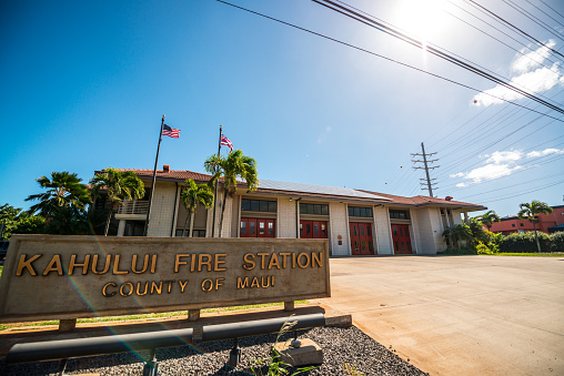 Kahului, Maui, USA - January 4, 2016: Kahului Fire Station on Maui, USA
