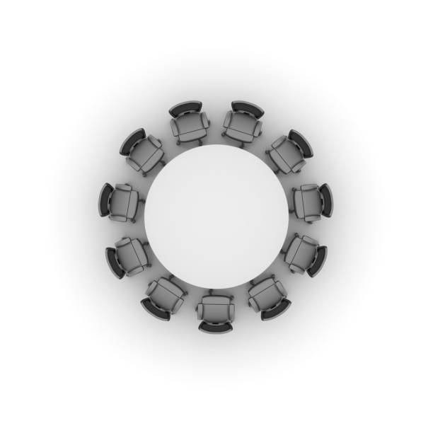 istock Office Chairs Meeting with Table in Top View - 3D Rendering 649496870