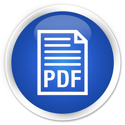 PDF document icon isolated on premium blue round button abstract illustration