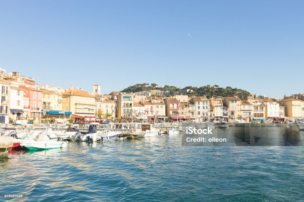 Cassis port day view, France Colorful traditional houses on the promenade in the port of Cassis town, Provence, France Architecture Stock Photo