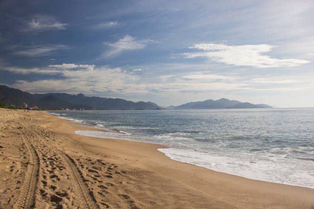 Beautiful view of Caraguatatuba beach, north coast of the state of Sao Paulo, Brazil stock photo