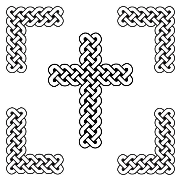 illustrations, cliparts, dessins animés et icônes de nœud incurvé infini de style celte croix symboles en blanc et noir danslecadrede nouée inspiré par l’art de sculpture irlandaise st patrick s jour et les irlandais et les écossais - celtic cross cross cross shape celtic culture