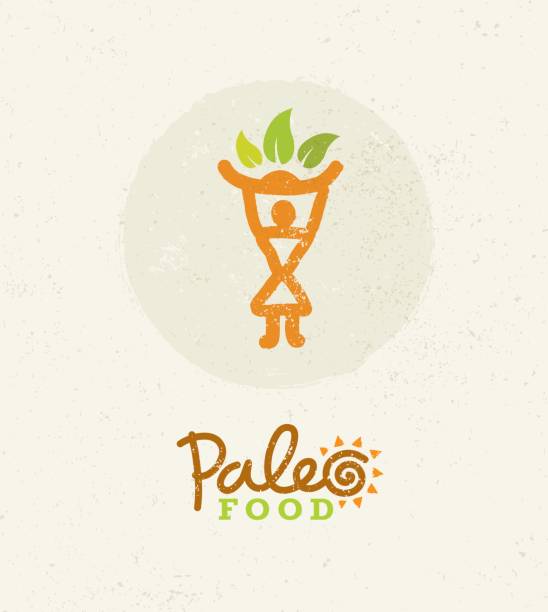 Paleo Food Clean Eating Vector Concept on Organic Background Paleo Food Clean Eating Vector Concept on Organic Background. paleo stock illustrations